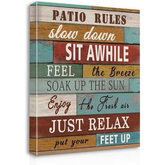 Patio Rules Canvas Wall Art Prints Artwork Signs Framed for Patio Porch Wall Decor Pool Deck Decor, 11 X 14 inch, Housewarming Gift, Farmhouse Front Porch Patio Wall Decor