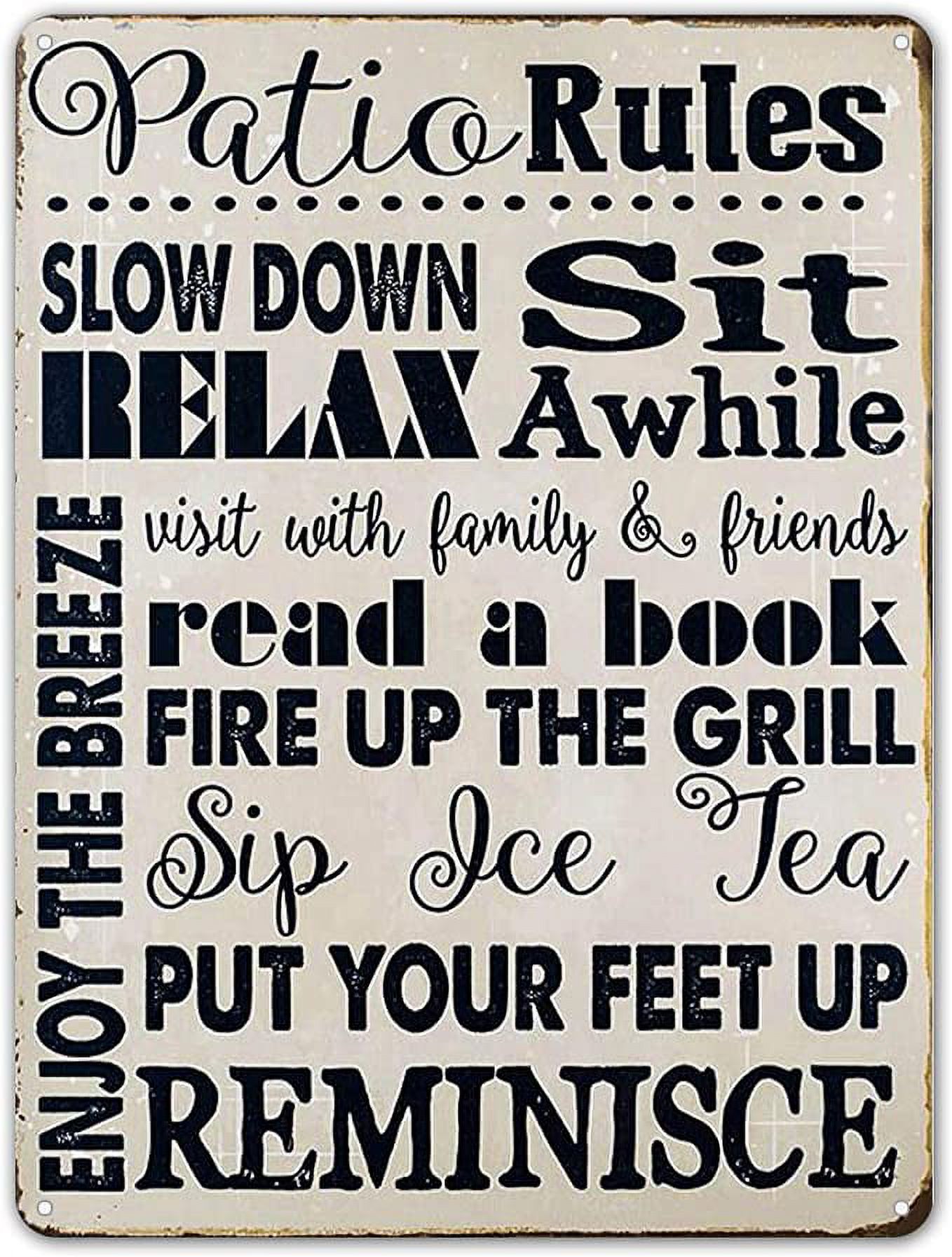 Patio Rules Metal Signs Vintage Home Decor Wall Art Plaque Tin Warning