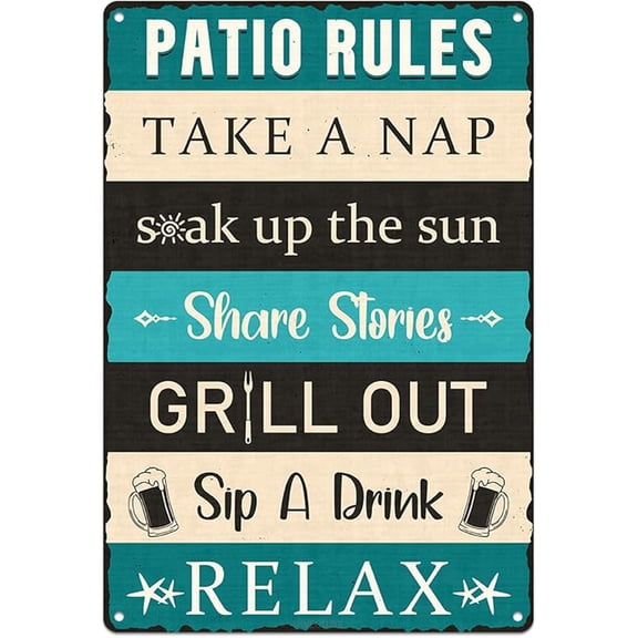 Patio Rules Sign Rustic Porch Metal Signs Retro Wall Art Decor for Home Patio Porch Front Door Farmhouse Garden Deck 12x8 Inch Tin Hanging Plaque