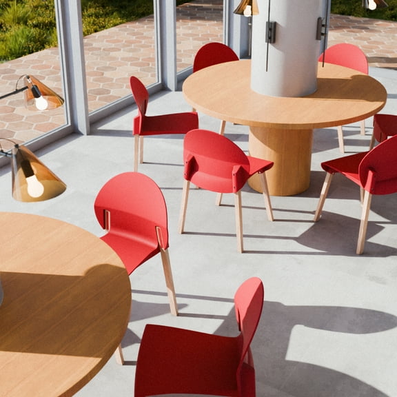 Patio Seating 4-Pack Crimson Chairs – Red Oak Wood Legs & PP Seat, Indoor Dining & Living Room Furniture Set,Outdoor Seating