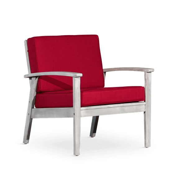 Patio Seating Deep Seat Eucalyptus Chair Silver Gray Finish, Burgundy Cushion,Outdoor Seating