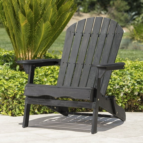 Dark Gray Acacia Wood Folding Adirondack Chair for Patio, Garden & Outdoor Relaxation – Rustic Design, Foldable, Durable Hardwood