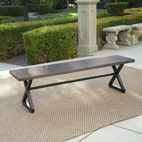 Patio Seating Outdoor Aluminum Dining Bench with Steel Frame, Brown / Black,Outdoor Seating