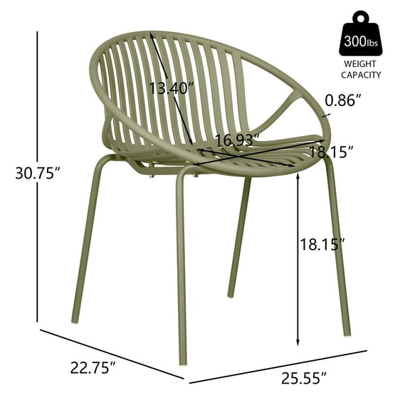 Patio Seating Patio Dining Chairs Stackable Chairs with Breathable Design Modern Simple Art Style (Set of 2),Metal Legs+Plastic backrest,Green,Outdoor Seating