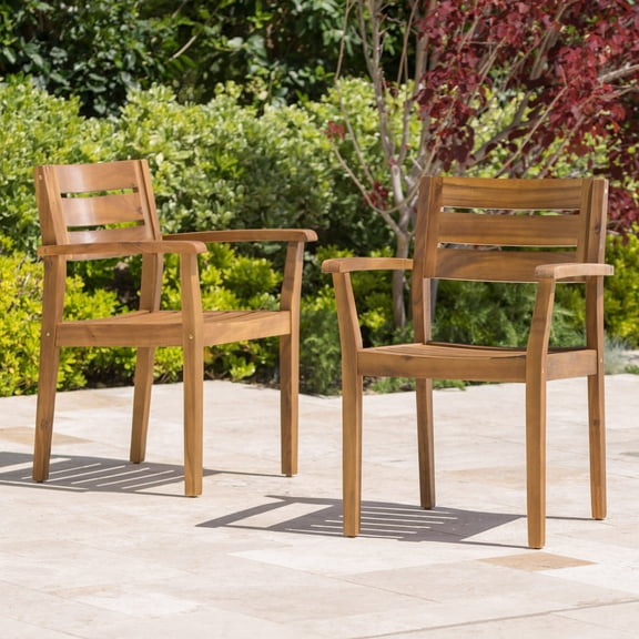 Patio Seating STAMFORD Dining Chairs Set of 2,Acacia Wood Patio Armchair,for Backyard, Poolside, Garden,Teak,Outdoor Seating