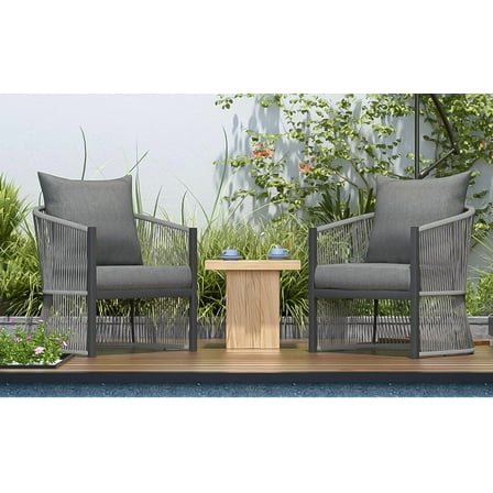 Patio Seating [Set of 2] Modern Gray Curved Aluminum Lounge Chair with Stylish Rope-Weave Design and Cushioned Comfort, Perfect for Outdoor Living,Outdoor Seating