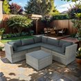 thumbnail image 1 of Patio Sectional Furniture Set, 6 Pieces Rattan Patio Furniture Sets with Dark Gray Cushions, Patio Couch with a Table for Lawn, Garden, Backyard, Poolside, 1 of 7