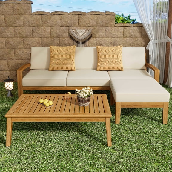 Patio Sectional Seating Group Set | Configurable for Different Outdoor Spaces, Instant Style Boost | Solid Acacia Wood, Sophisticated Appearance | Water-Resistant Cushions for Spill Protection