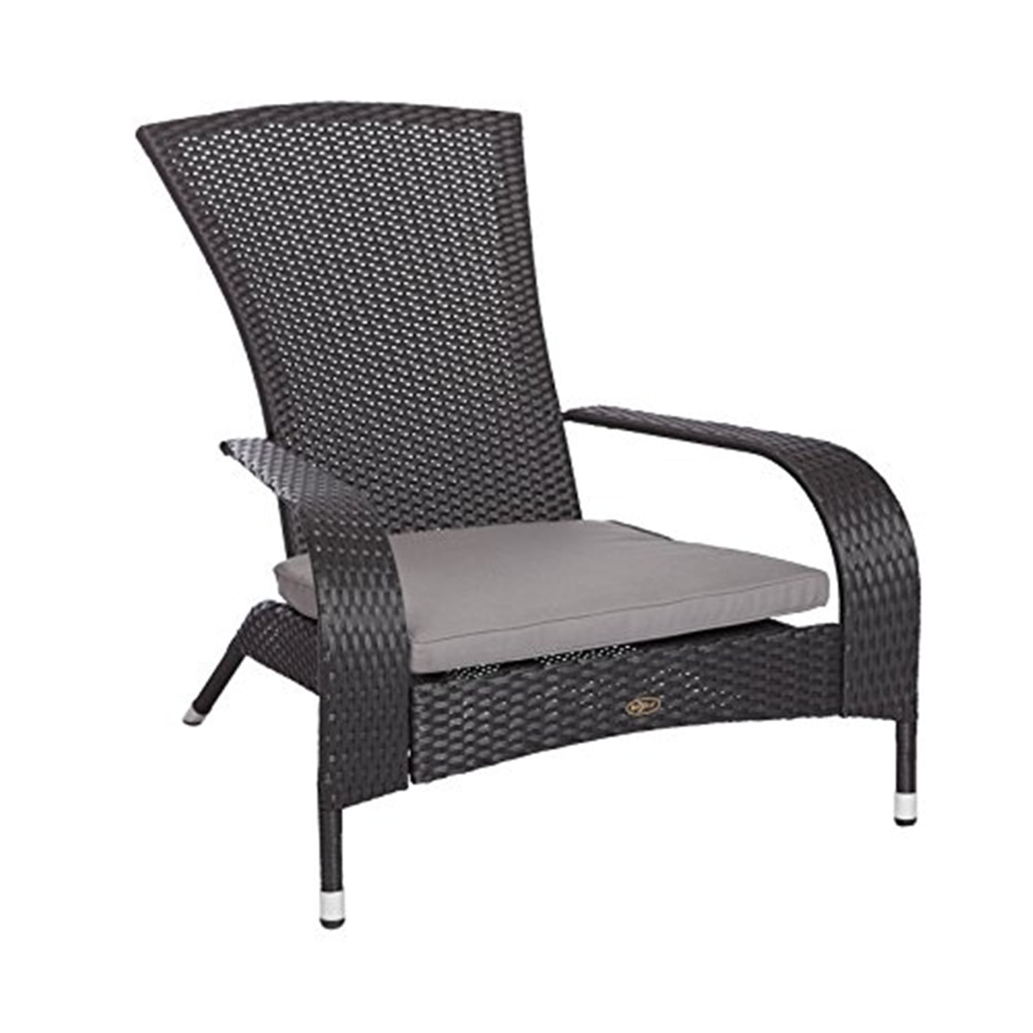 Sleek Black Coconino Resin Wicker Adirondack Chair with Grey Cushion
