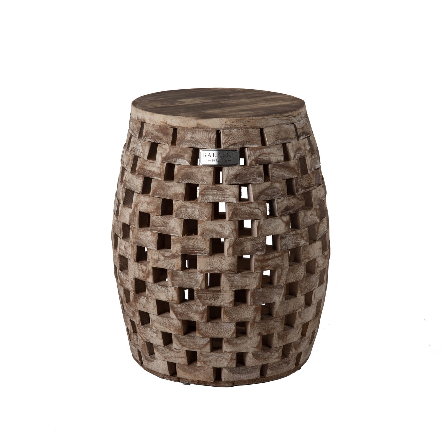 Elyse Round Rustic Reclaimed Wood Garden Stool in Seasoned Patina