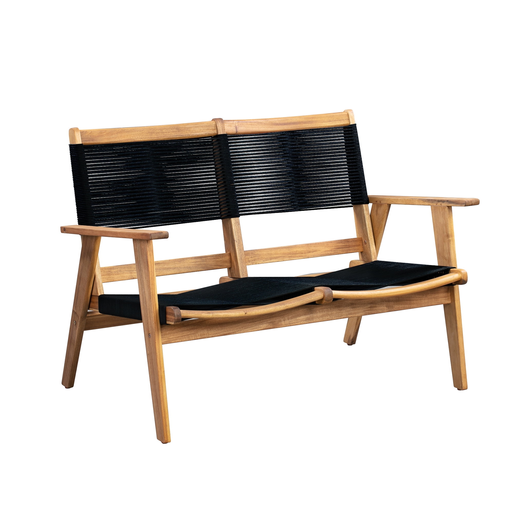 Kingsmen Teak and Black Cordage Loveseat Bench