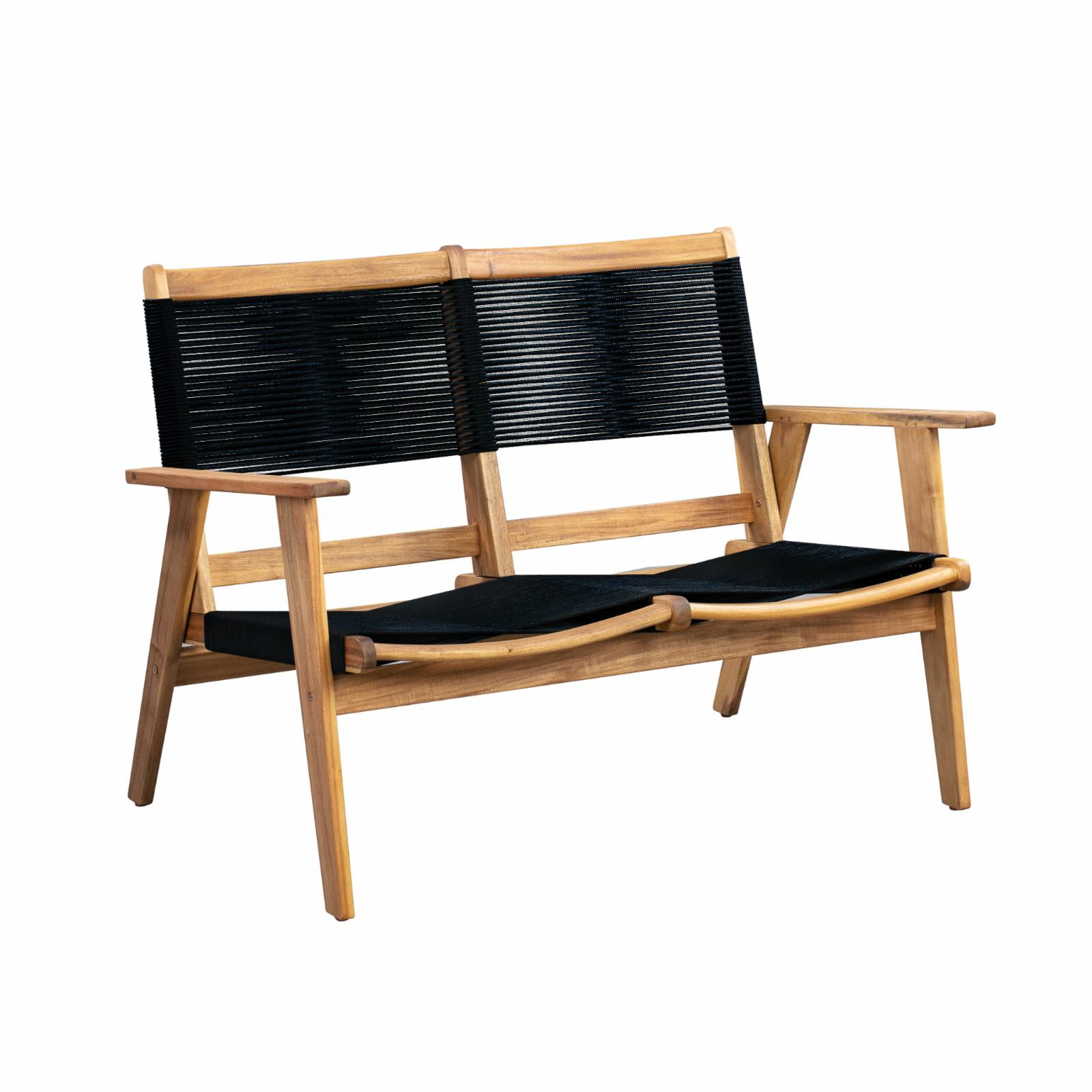 Kingsmen Teak and Black Cordage Loveseat Bench