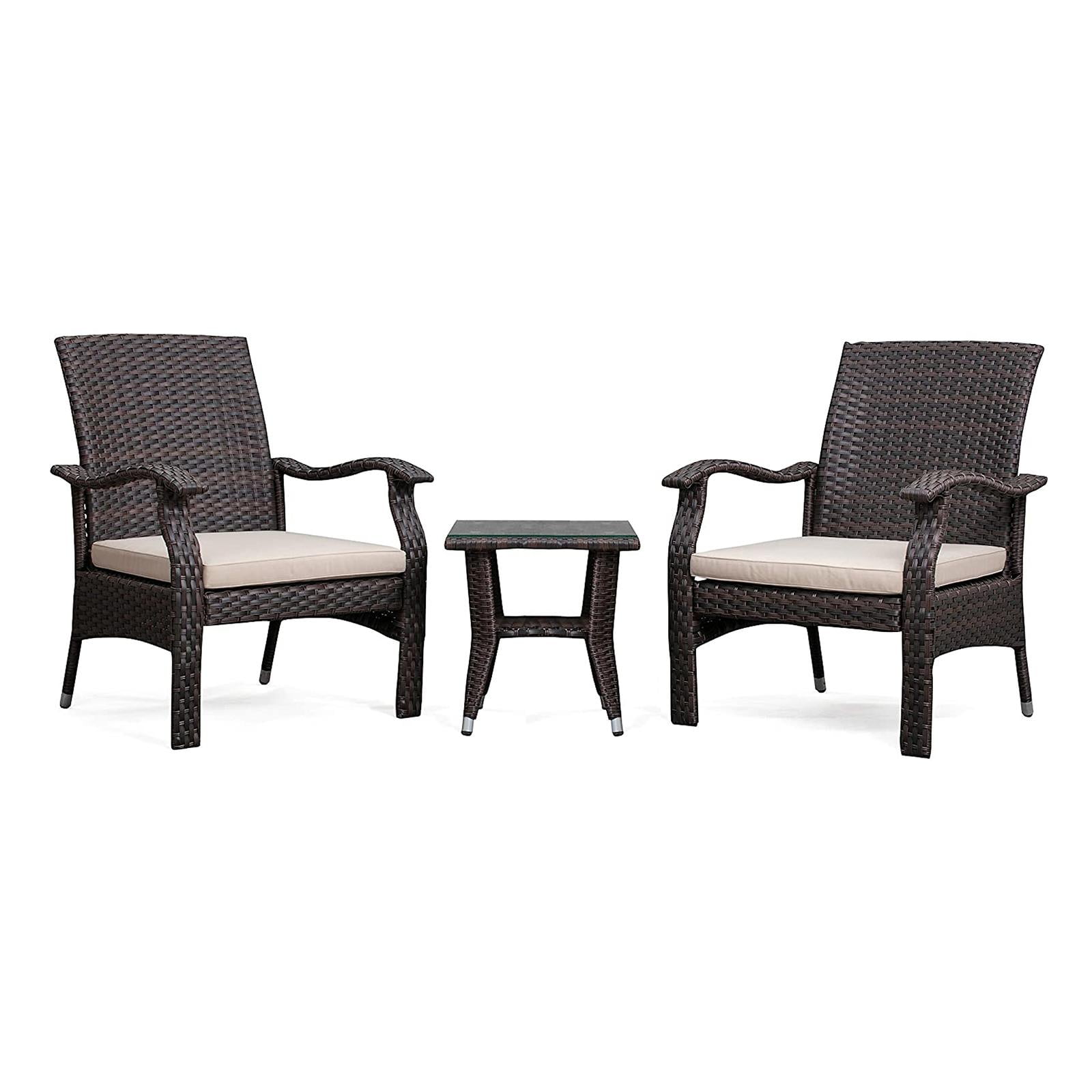 Mocha Resin Wicker 3-Piece Patio Conversation Set with Beige Cushions