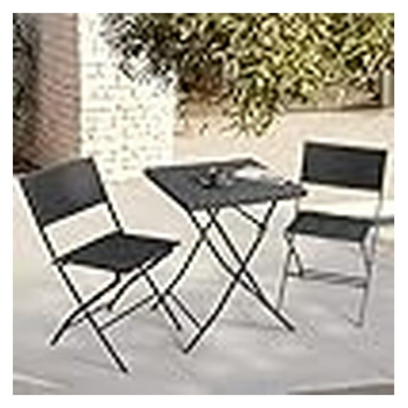 Patio Set for 2 Folding Bistro Set Outdoor, Weather-Resistant PP Rattan Small Patio Table and Chairs, 3 Piece Folding Patio Furniture Set, Black Steel Frame