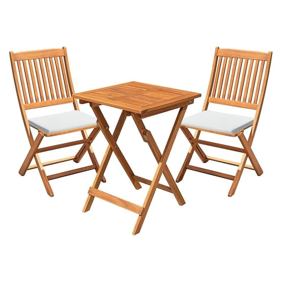 Patio Set 3 Piece Wood Folding Bistro Set Outdoor Square Table and Chairs Balcony Furniture for Porch, Lawn, Backyard (Natural)