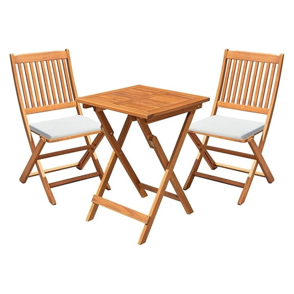 Patio Set 3 Piece Wood Folding Bistro Set Outdoor Square Table and Chairs Balcony Furniture for Porch, Lawn, Backyard (Natural)