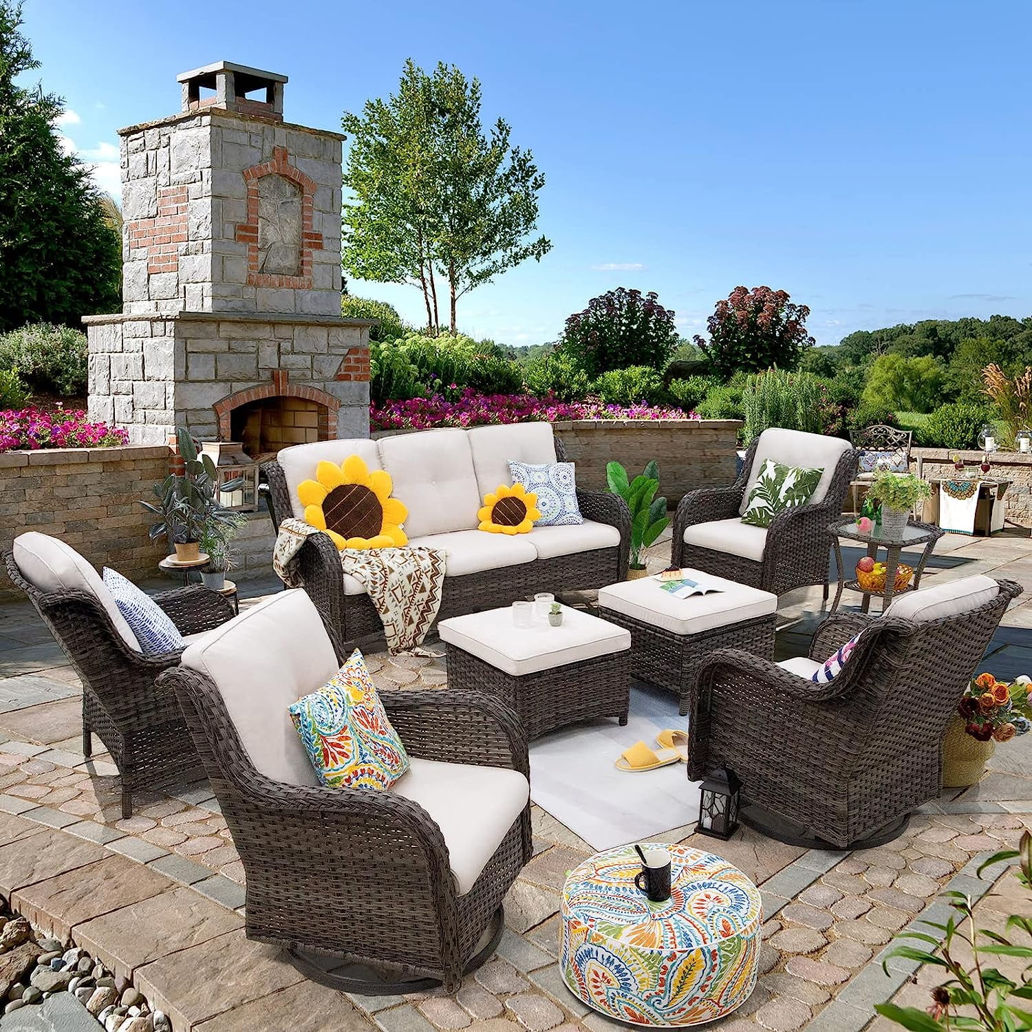 Patio Set 5Piece Wicker Outdoor Conversational Sets with 3Seat Sofa 2