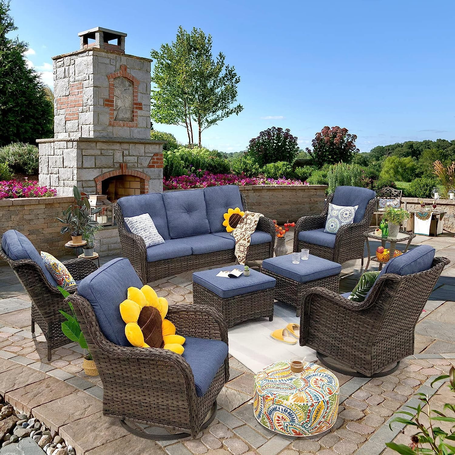 Patio Set 5Piece Wicker Outdoor Conversational Sets with 3Seat Sofa 2
