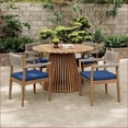 thumbnail image 1 of Patio Set Outdoor 5-Piece Acacia Wood with Navy Blue Cushions & Beige Rope | Light Teak for Garden Patio Deck | Light Teak, Acacia Wood, 1 of 23