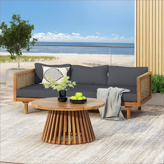 Patio Sets | 2-Piece Outdoor Conversation Set for Garden Patio Deck, Weather Resistant | Acacia Wood | Charcoal Gray