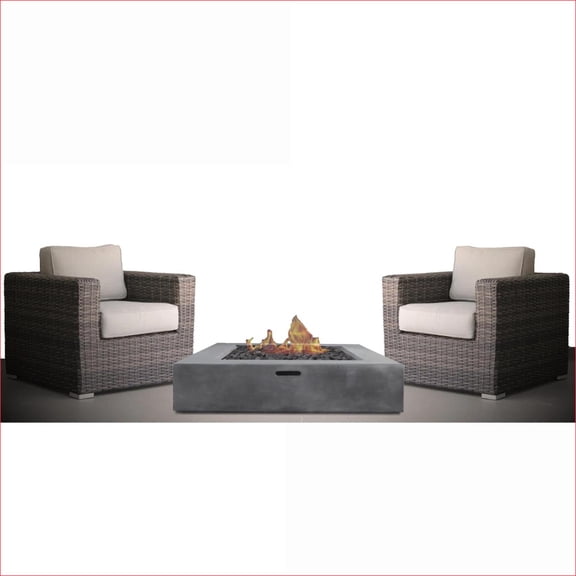 Patio Sets | 3-Piece 2-Person Backyard Fire Pit Set, Fully Assembled | Walnut Brown | Wicker