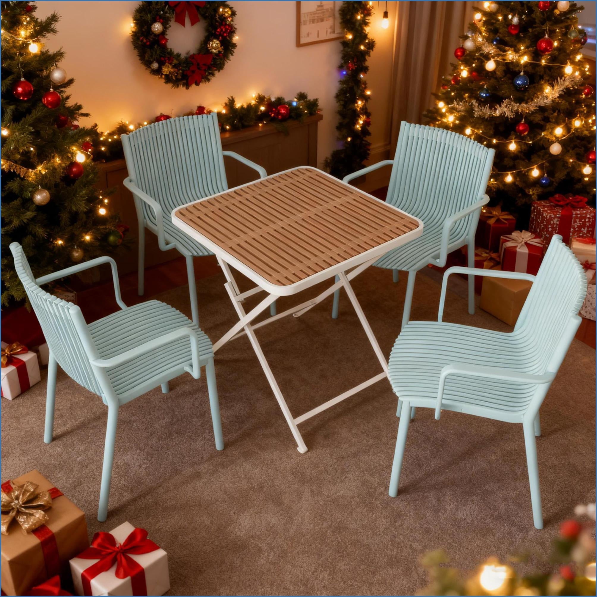 Patio Sets 4 Stackable Chairs + 1 Folding Table Modern Ergonomic Indoor ...