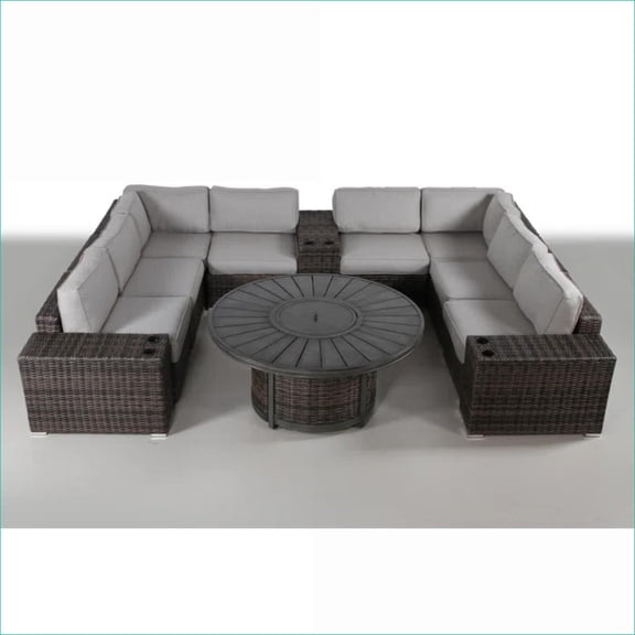 Patio Sets | 6-Person Modular Outdoor Seating with Fire Pit, for Backyard Entertaining |Espresso|Wicker
