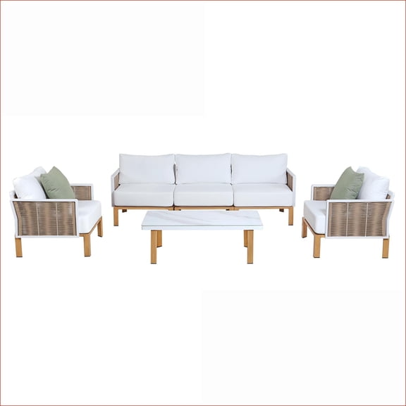 Patio Sets | Modern 4-Piece Outdoor Conversation Set for Backyard & Patio | Cream | Aluminum