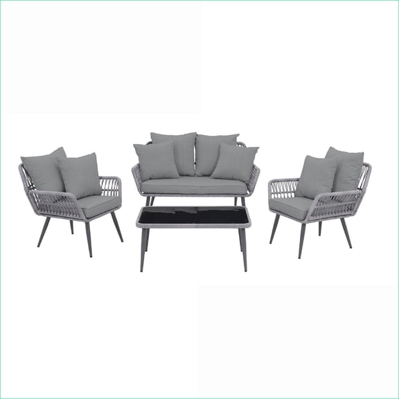 Patio Sets | Modern 4-Piece Slate Gray Outdoor Conversation Set for Patio Backyard |Grey|Metal