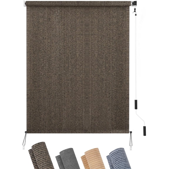 Patio Shades Roll Up Outdoor Blind, 4 W x 6 H Cordless Sun Shade Privacy Screen with 90% UV Protection Exterior Roller Shade Cloth for Porch Pergola Backyard Windows Balcony, Mocha