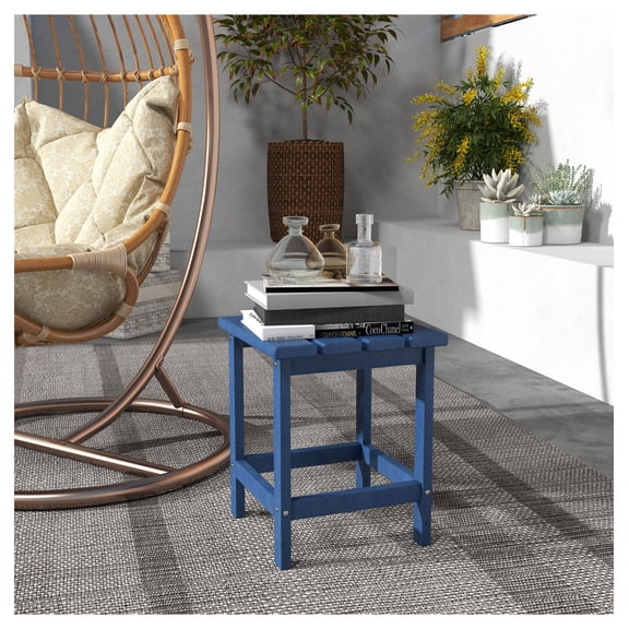 Patio Side Table 15 Inch Square Outdoor End Table, HDPE Plastic Tea Table for Adirondack Chair, Backyard Lawn Furniture, Blue