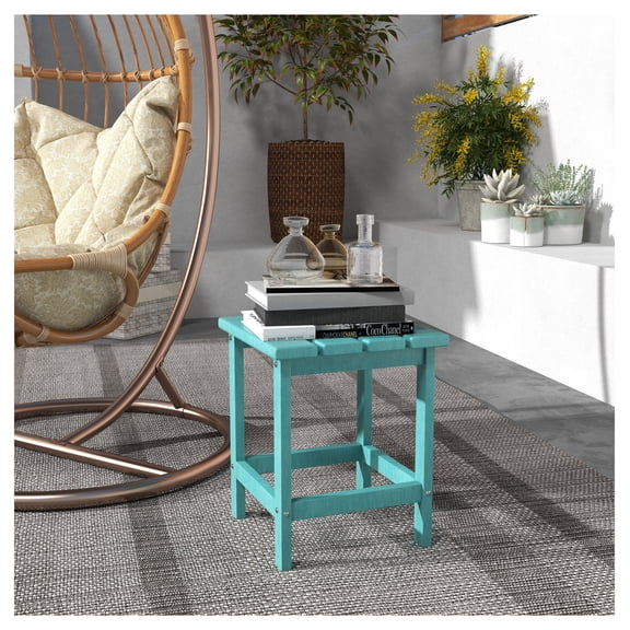 Patio Side Table 15 Inch Square Outdoor End Table HDPE Plastic Tea Table for Adirondack Chair Backyard Lawn Green