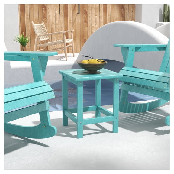 Patio Side Table 15" Square - Outdoor End Table, HDPE Plastic, Adirondack Chair Table, Backyard Lawn Furniture - Green