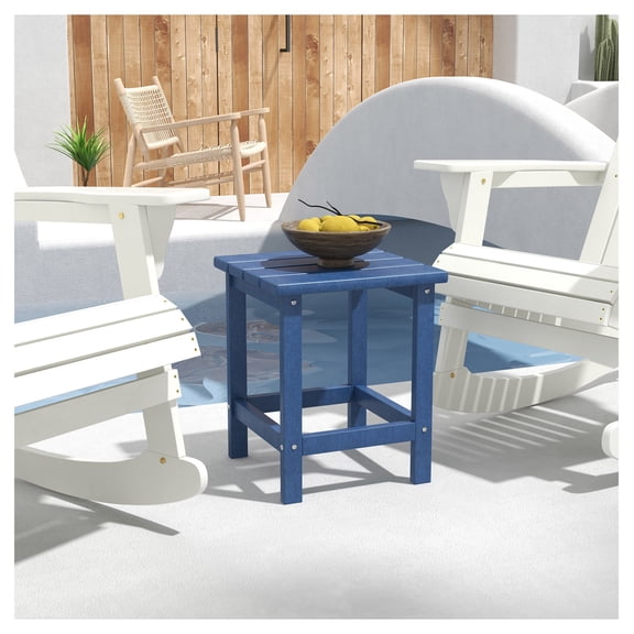 Patio Side Table 15" Square Outdoor End Table - HDPE Plastic Tea Table for Adirondack Chair, Backyard, Lawn - Blue