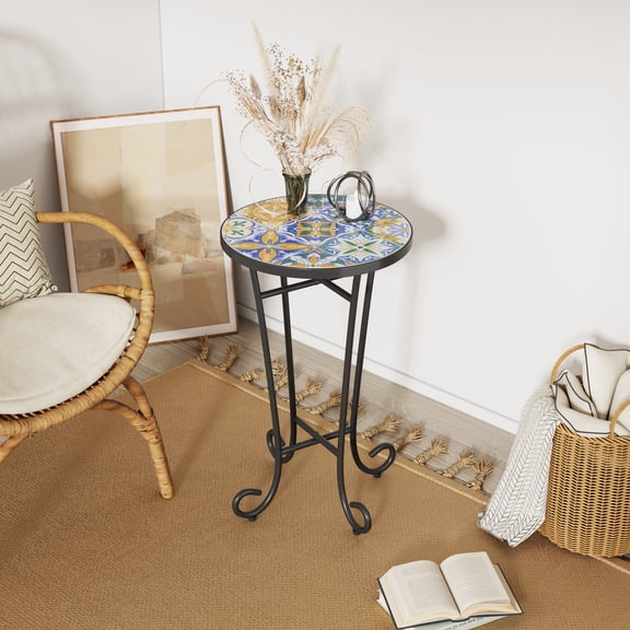 Patio Side Table,Colorful+Black