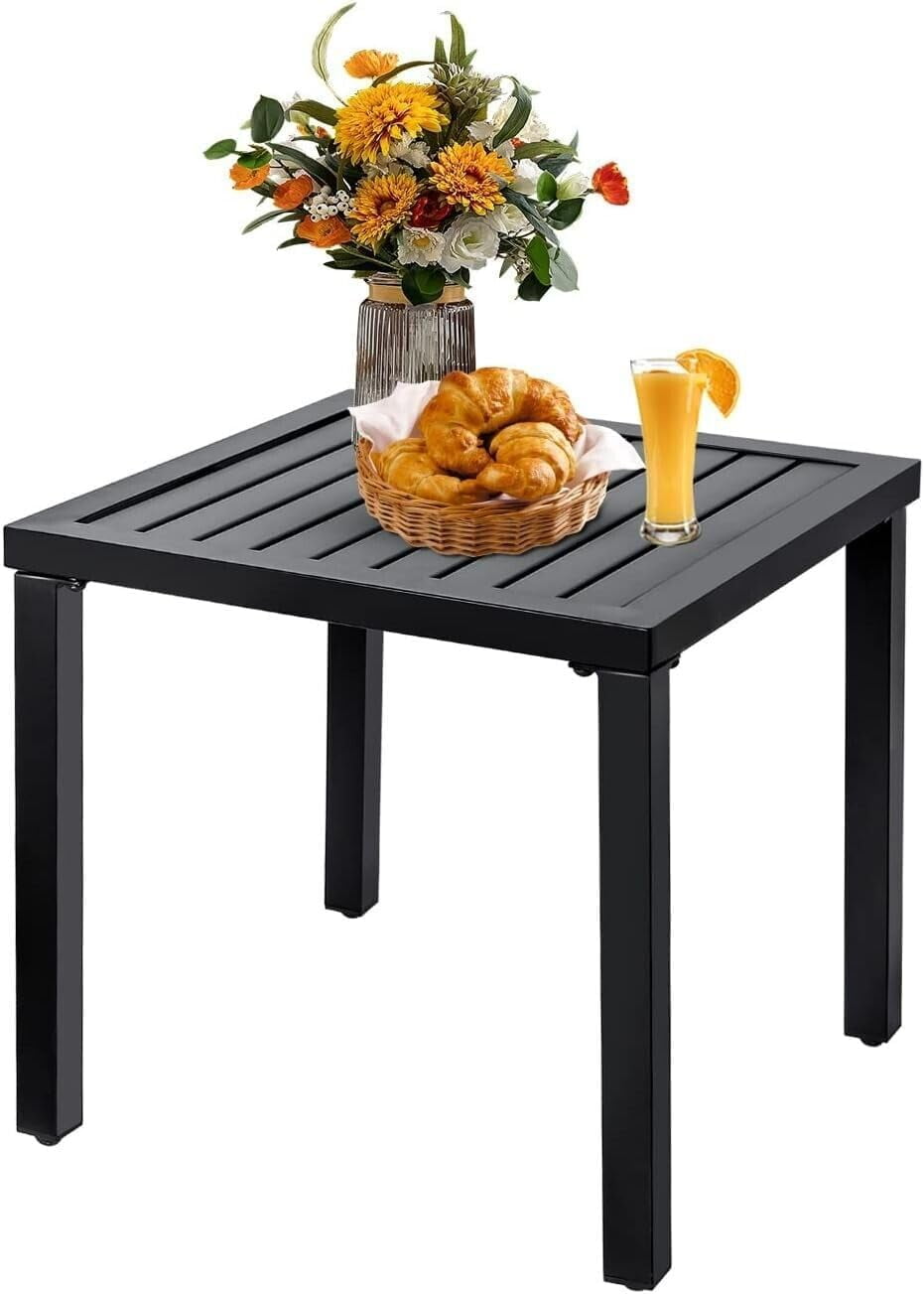 Black Steel Square Outdoor Patio Side Table