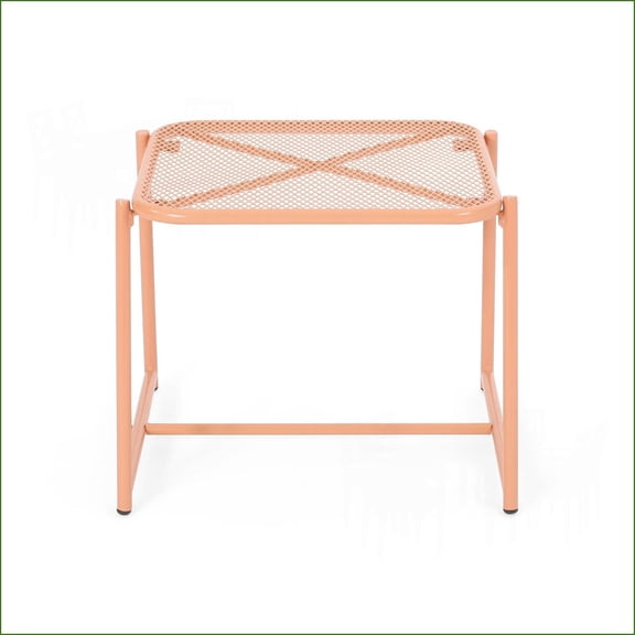 Patio Side Table - Modern Mesh, Powder-Coated Iron, 19.5"W x 18"D | Iron | Orange