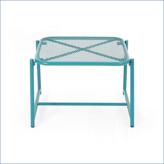 Patio Side Table, Modern Mesh Top Iron Outdoor Table 19.5W x18D x13.25H | Teal | Iron