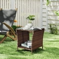 thumbnail image 1 of Patio Side Table, Outdoor PE Wicker Side Table with Tempered Glass Tabletop, Weather Resistant Rattan Side Table for Garden, Deck, Balcony, Backyard, Brown, 1 of 8