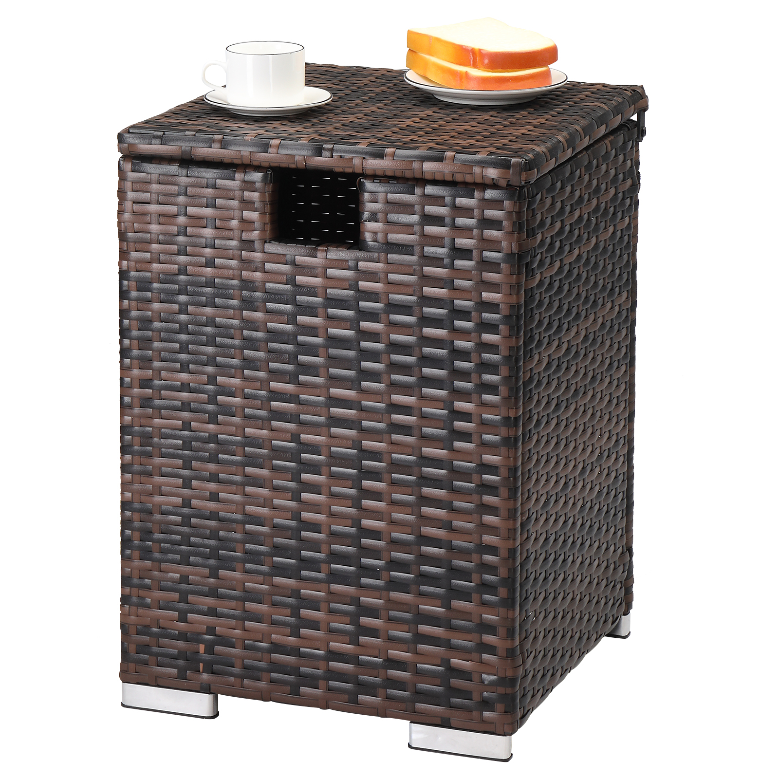 Patio Side Table, Rattan Propane Storage Box Propane Tank Cover Table
