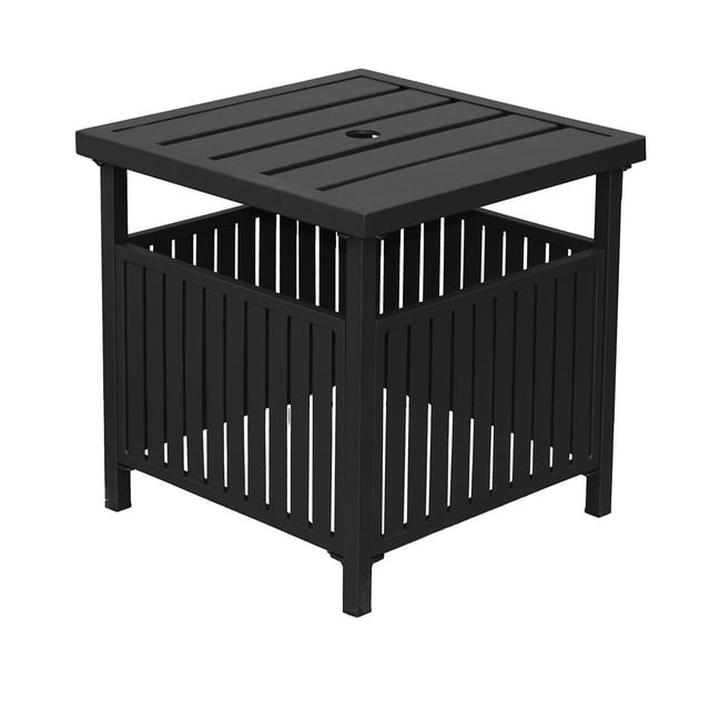 Patio Side Table with Umbrella Hole, Outdoor Side Table Umbrella Stand