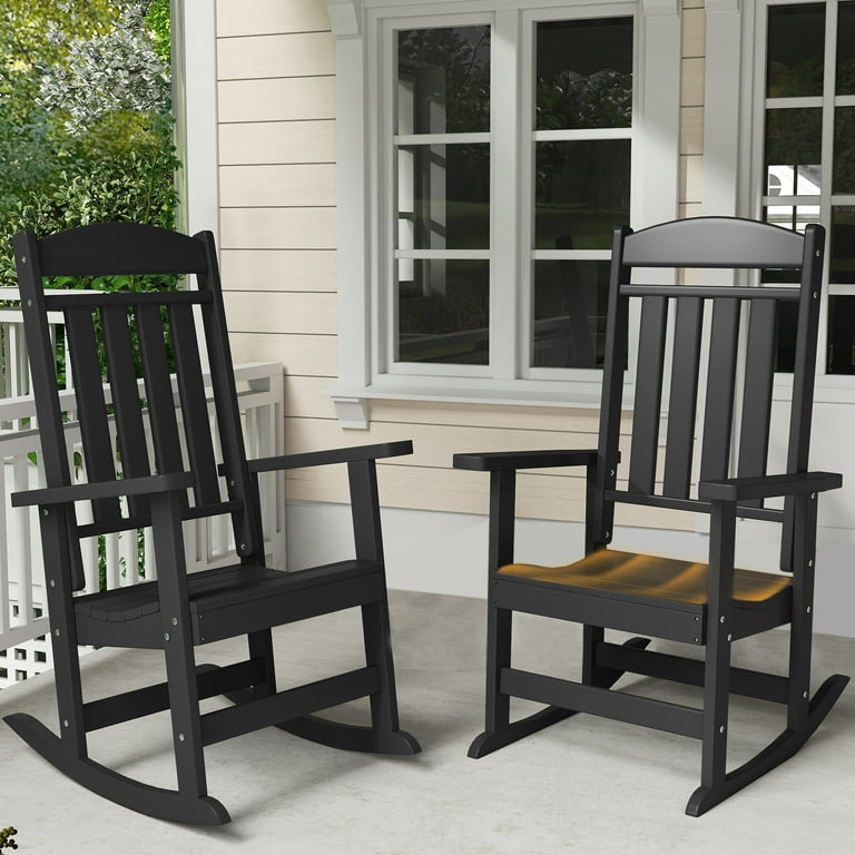FOOWIN Patio Slat Rocking Chair Set of 2, All-Weather HDPE Porch