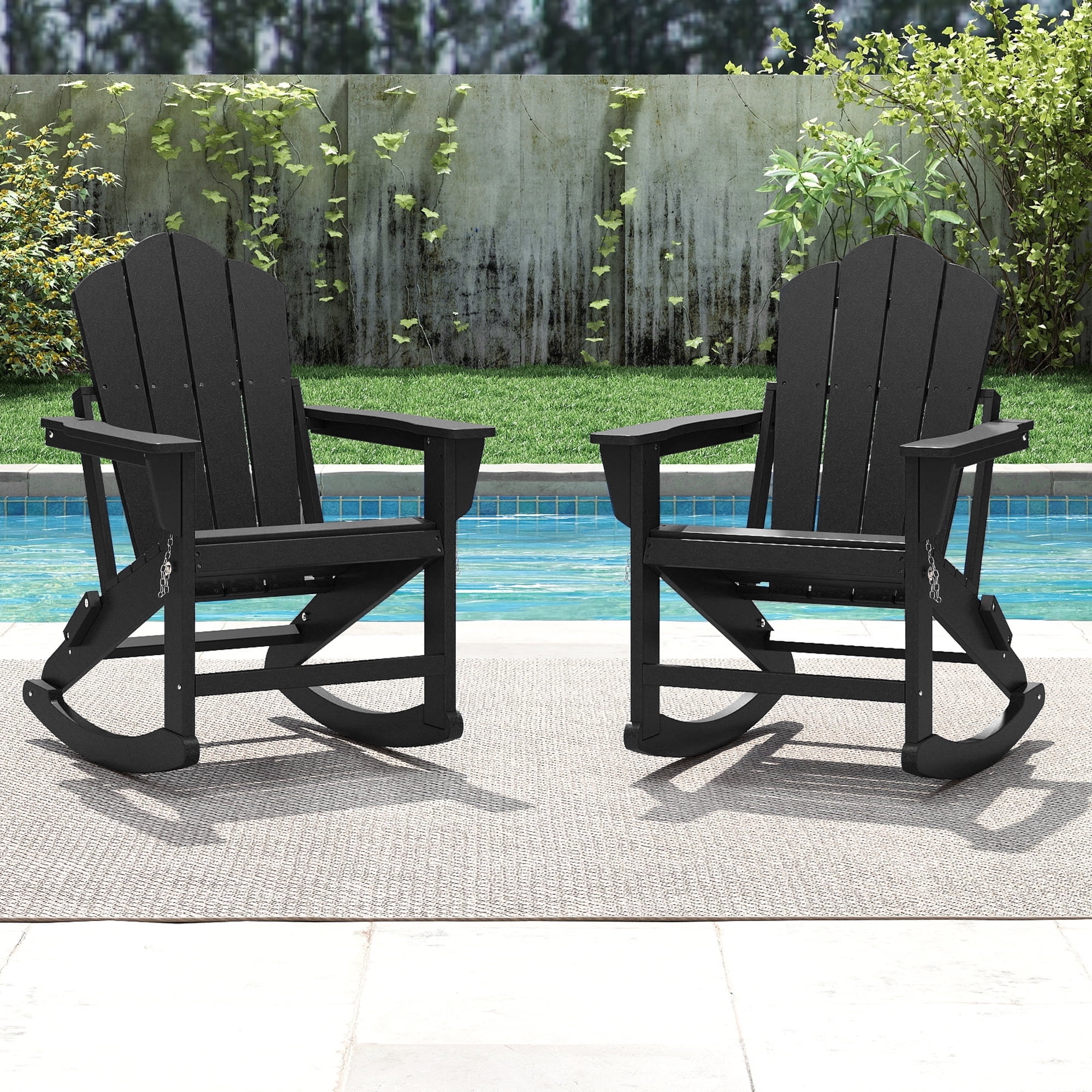 Foowin Set of 2 Outdoor Rocking Chairs, All-Weather Resistant Poly Lumber, High Back, Grey