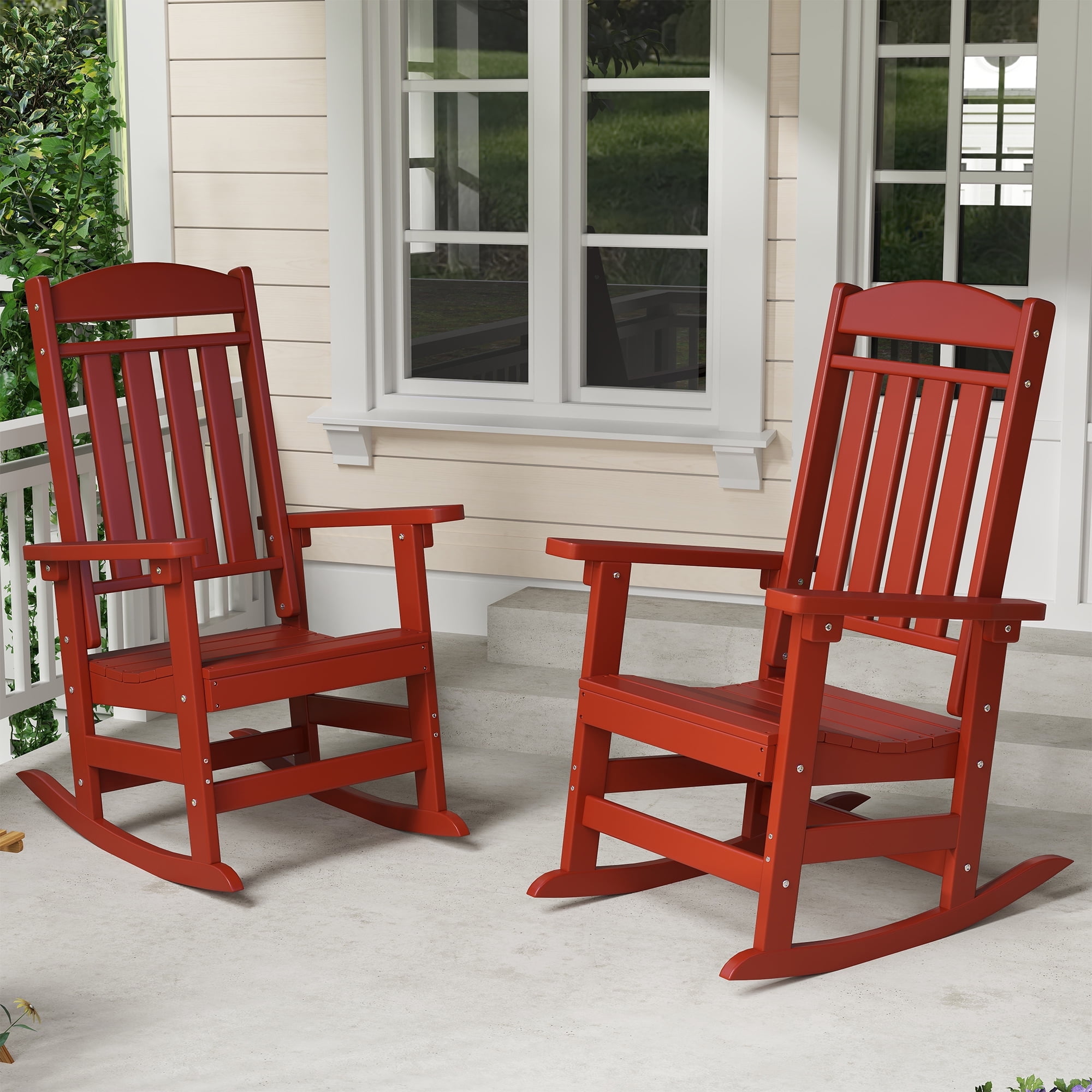 Foowin Set of 2 Outdoor Rocking Chairs All Weather Resistant High Back Porch Rocker Brown Walmart
