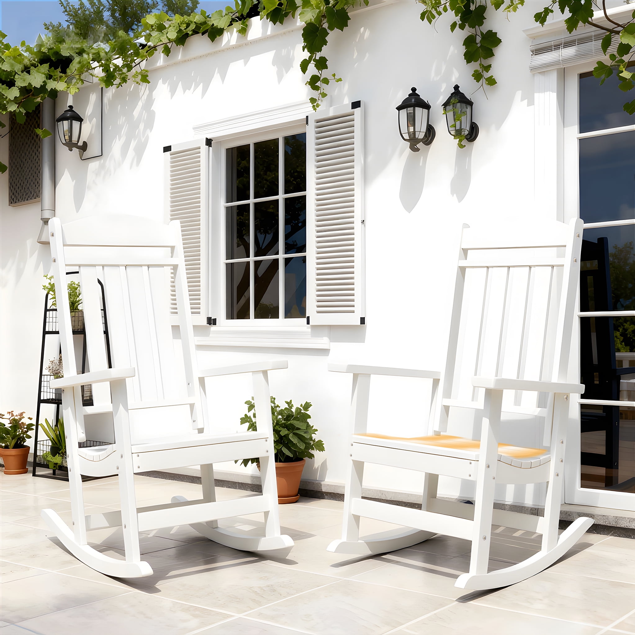 Walmart Black Friday Deals 2025 FOOWIN Patio Slat Rocking Chair Set of 2, White, Oversized Ergonomic Design, HDPE Material