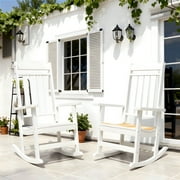 Patio Slat Rocking Chair Set of 2, HDPE Plastic Weather Resistant Porch Rocker,White
