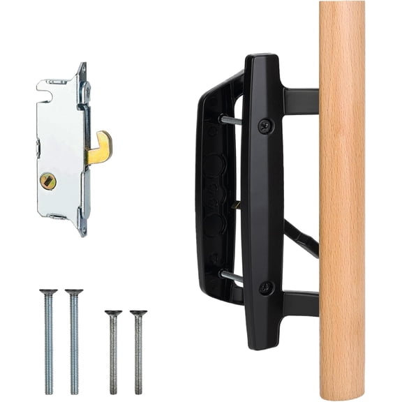 Patio Sliding Door Handle Set with Mortise Lock 45,Mortise Style Reversible Design Non-keyed Sliding Patio Glass Door Handles Patio Door Lock,Fits 3-15/16"Screw Hole Spacing Black Finish