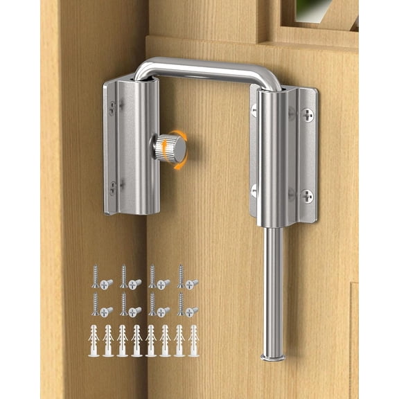 Patio Sliding Door Loop Lock, Security Gate Latches with Locking Design, 90/180 Degree Multi-Angle Aluminum Alloy U Bolt Lock for Window, Barn, Wardrobe, Closet (Silver-1PC)