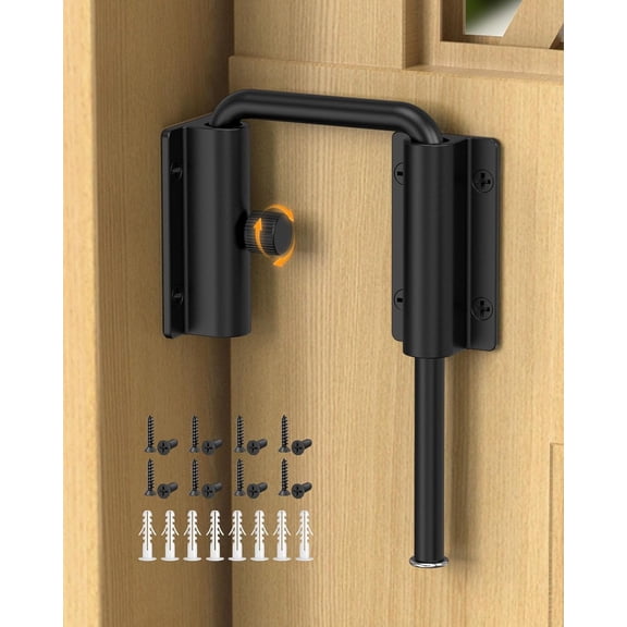 Patio Sliding Door Loop Lock, Security Gate Latches with Locking Design, 90/180 Degree Multi-Angle Aluminum Alloy U Lock for Window, Barn, Wardrobe, Closet (Black-1PC)