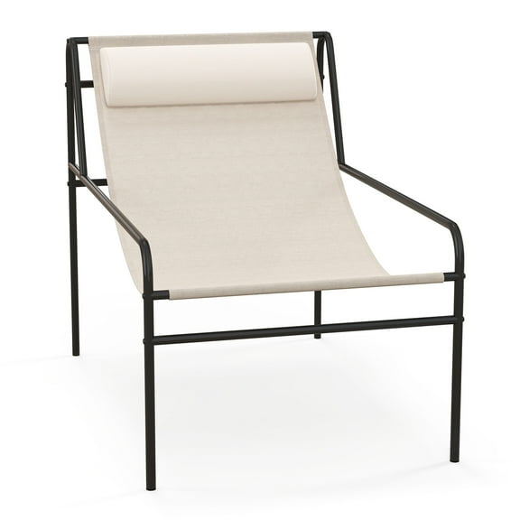 Patio Sling Lounge Chair with Removable Headrest Pillow and Metal Frame